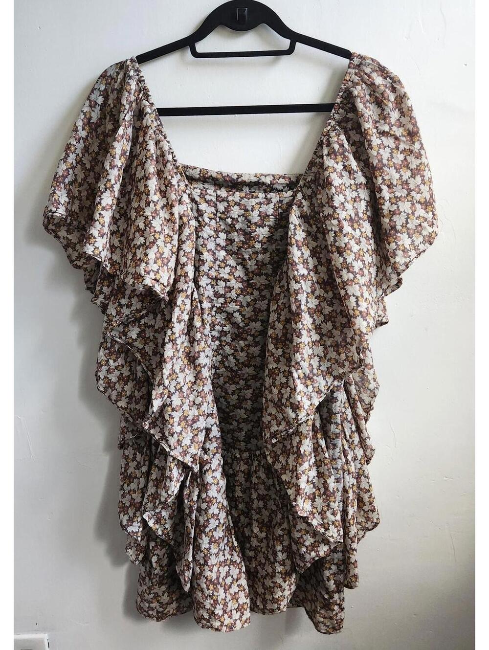 Jill Stuart Dress Womens 8 Floral Ruffle Boho Mini Short Sleeve Layered